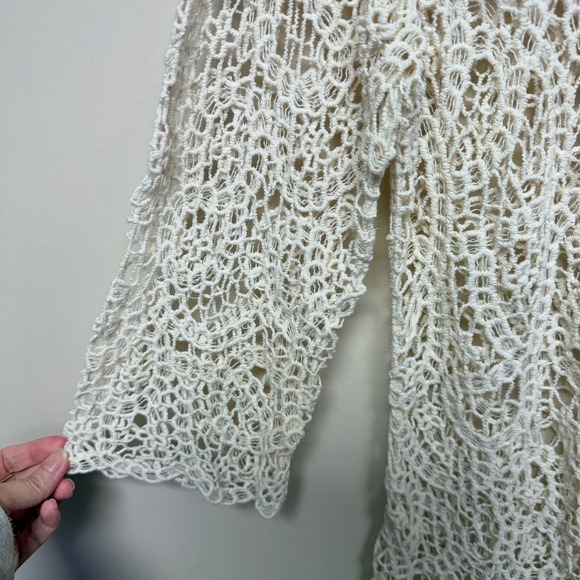 Adiva Crochet Lace Top Women XL Cream Floral Boho V-Neck 3/4 Sleeve Coastal - Picture 6 of 7